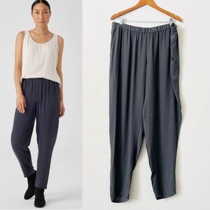 Eileen Fisher XL Georgette 100% silk crepe tapered leg pocketed pants in grey